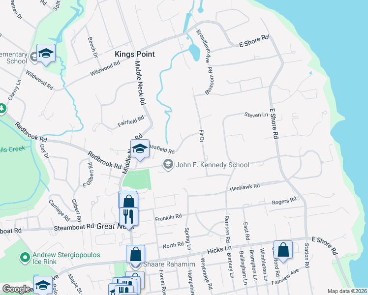 map of restaurants, bars, coffee shops, grocery stores, and more near 23 Grassfield Road in Kings Point