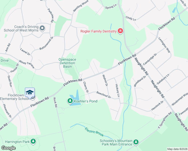 map of restaurants, bars, coffee shops, grocery stores, and more near 147 Flocktown Road in Long Valley
