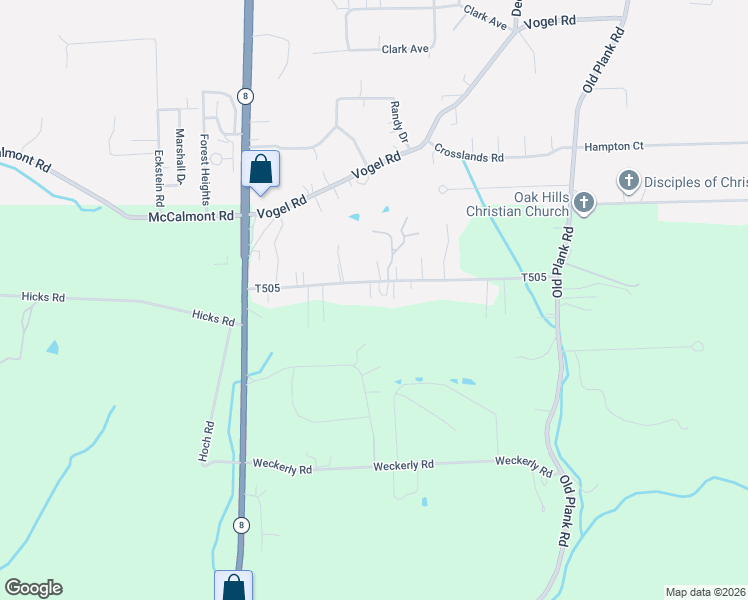 map of restaurants, bars, coffee shops, grocery stores, and more near 156 Oak Ridge Drive in Butler