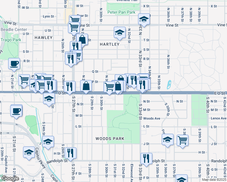 map of restaurants, bars, coffee shops, grocery stores, and more near 3032 U.S. 34 in Lincoln