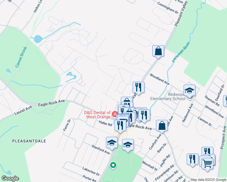 map of restaurants, bars, coffee shops, grocery stores, and more near 62 Cummings Circle in West Orange