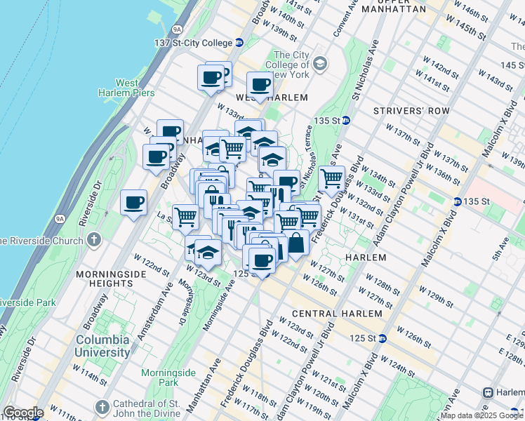 map of restaurants, bars, coffee shops, grocery stores, and more near in New York