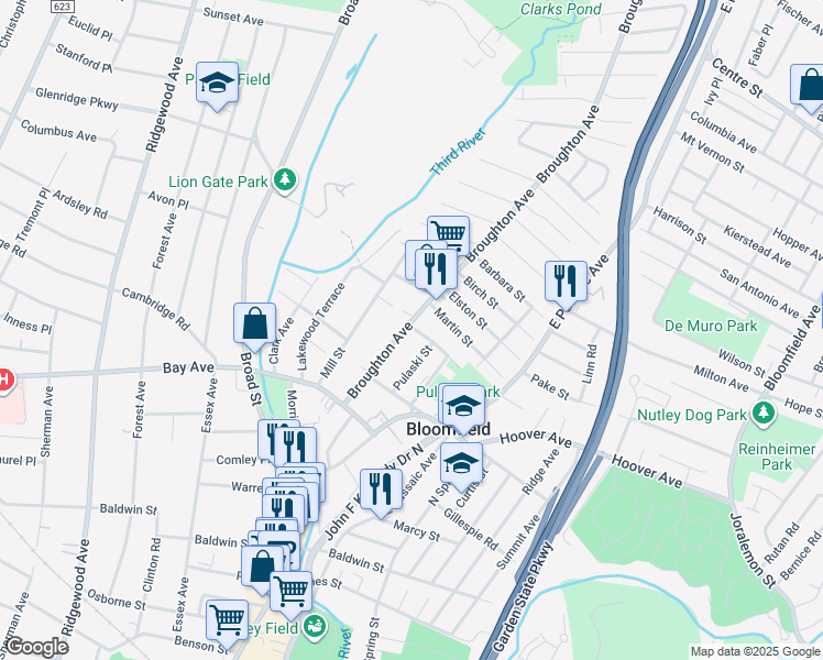 map of restaurants, bars, coffee shops, grocery stores, and more near 68 Broughton Avenue in Bloomfield