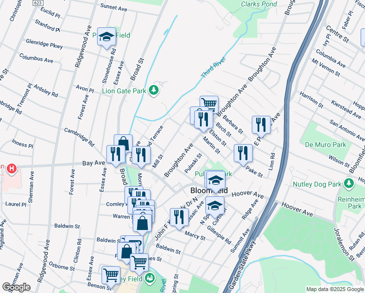 map of restaurants, bars, coffee shops, grocery stores, and more near 68 Broughton Avenue in Bloomfield