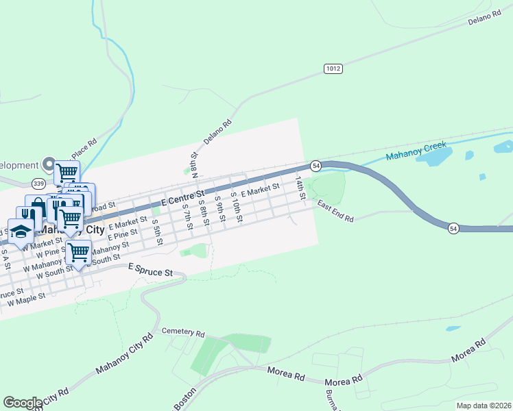 map of restaurants, bars, coffee shops, grocery stores, and more near 1119 East Mahanoy Street in Mahanoy City
