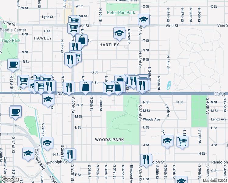 map of restaurants, bars, coffee shops, grocery stores, and more near 3032 U.S. 34 in Lincoln