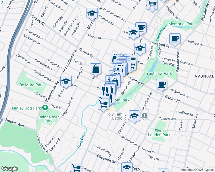 map of restaurants, bars, coffee shops, grocery stores, and more near 51 Stager Street in Nutley