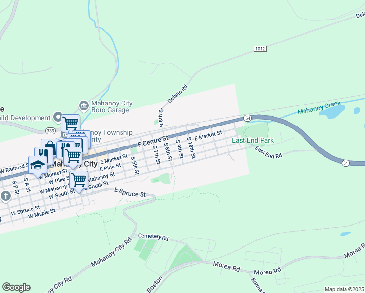 map of restaurants, bars, coffee shops, grocery stores, and more near 911 East Pine Street in Mahanoy City
