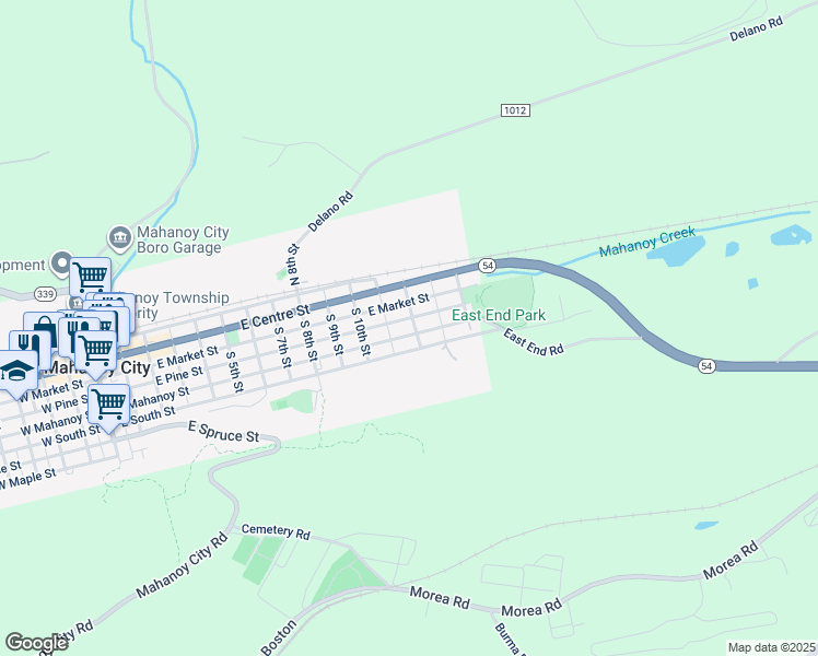 map of restaurants, bars, coffee shops, grocery stores, and more near 1133 East Mahanoy Street in Mahanoy City