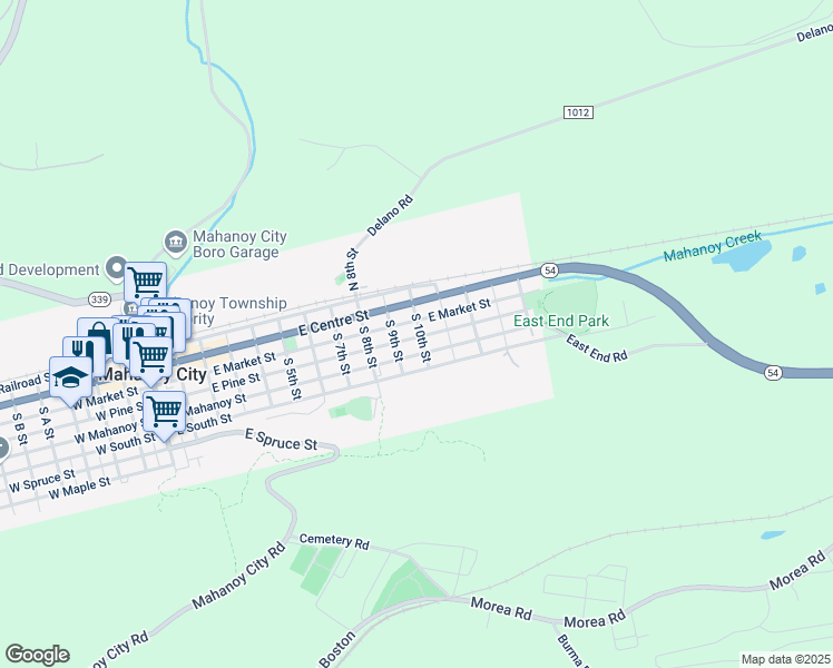 map of restaurants, bars, coffee shops, grocery stores, and more near 38 South 10th Street in Mahanoy City