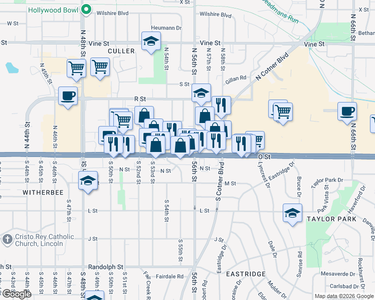 map of restaurants, bars, coffee shops, grocery stores, and more near 5540 U.S. 34 in Lincoln