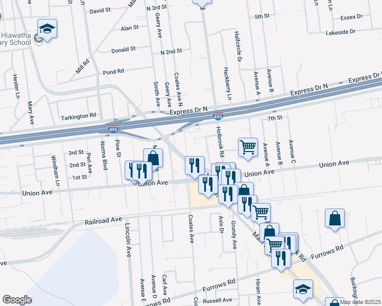 map of restaurants, bars, coffee shops, grocery stores, and more near 29 Raymond Court in Holbrook