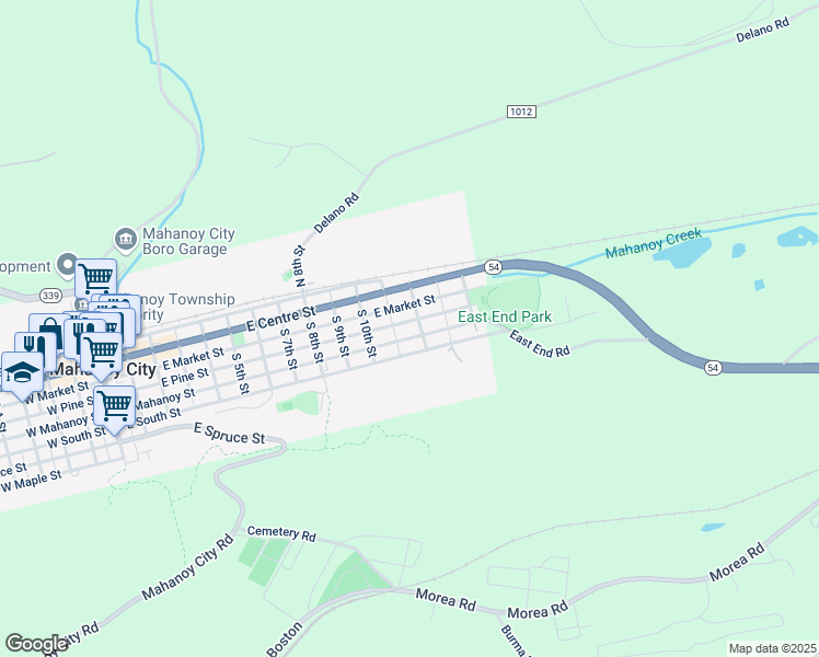 map of restaurants, bars, coffee shops, grocery stores, and more near 1125 East Mahanoy Street in Mahanoy City