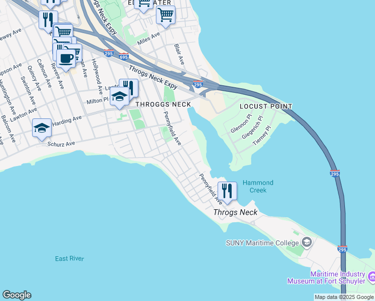 map of restaurants, bars, coffee shops, grocery stores, and more near 10 Holly Place in Bronx