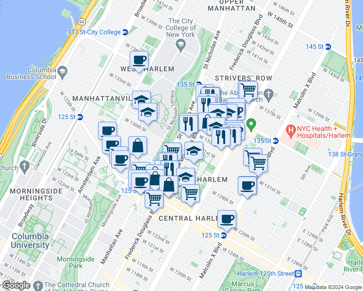 map of restaurants, bars, coffee shops, grocery stores, and more near in New York