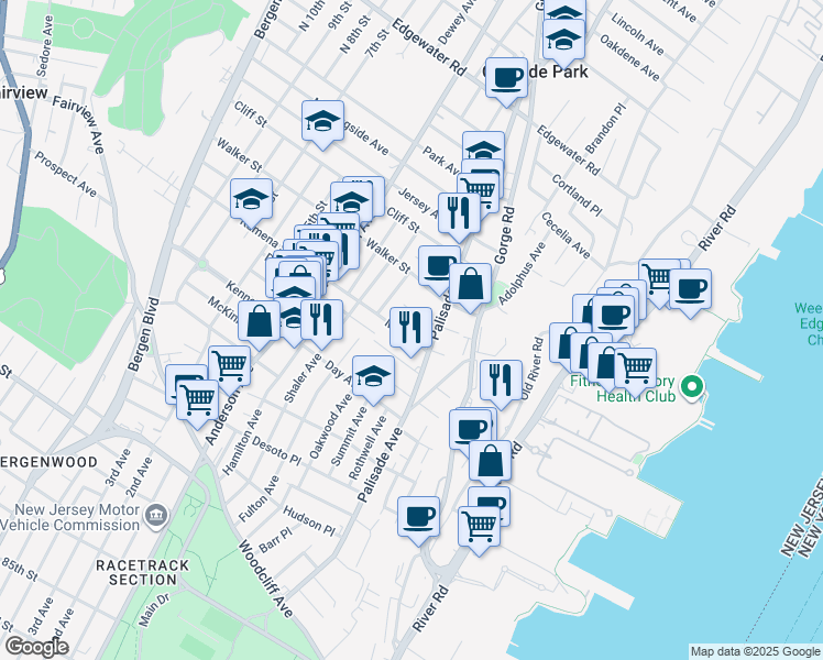 map of restaurants, bars, coffee shops, grocery stores, and more near 263 Palisade Avenue in Cliffside Park