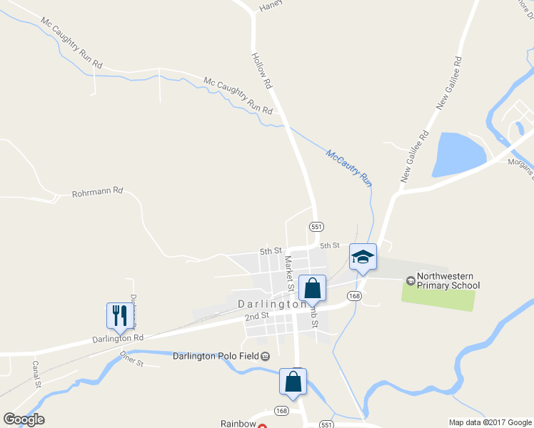 map of restaurants, bars, coffee shops, grocery stores, and more near 115 Wallace Drive in Darlington