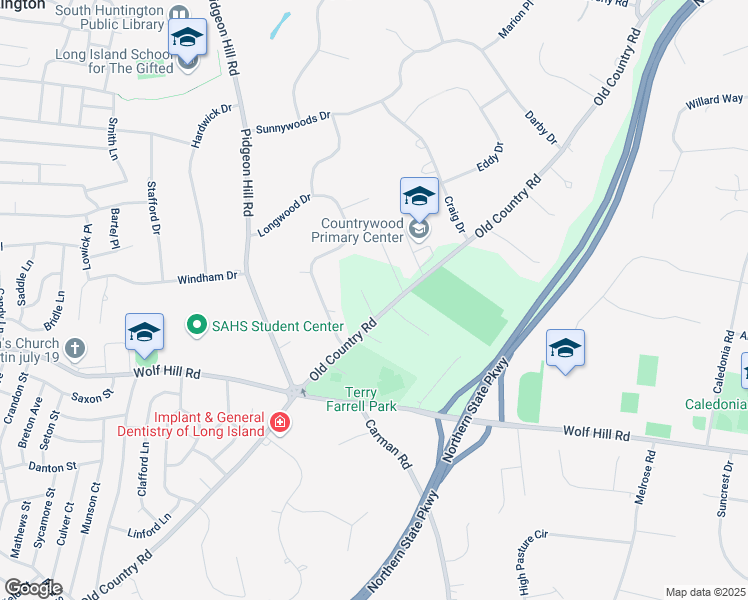 map of restaurants, bars, coffee shops, grocery stores, and more near 483 Old Country Road in Huntington Station