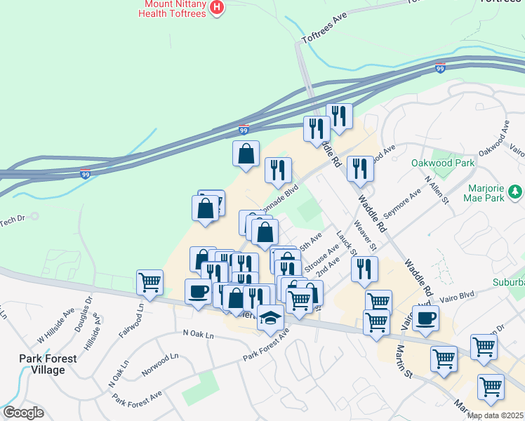 map of restaurants, bars, coffee shops, grocery stores, and more near 425 Colonnade Boulevard in State College