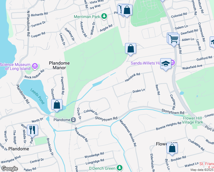 map of restaurants, bars, coffee shops, grocery stores, and more near 156 Hemlock Road in Manhasset