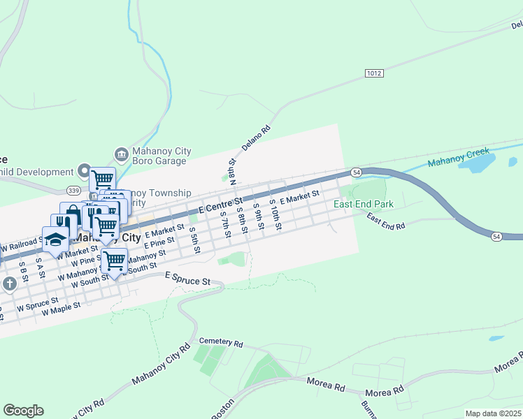 map of restaurants, bars, coffee shops, grocery stores, and more near 908 East Market Street in Mahanoy City
