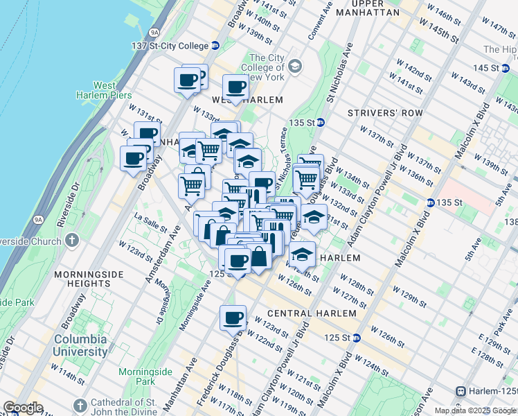 map of restaurants, bars, coffee shops, grocery stores, and more near 41 St Nicholas Terrace in New York