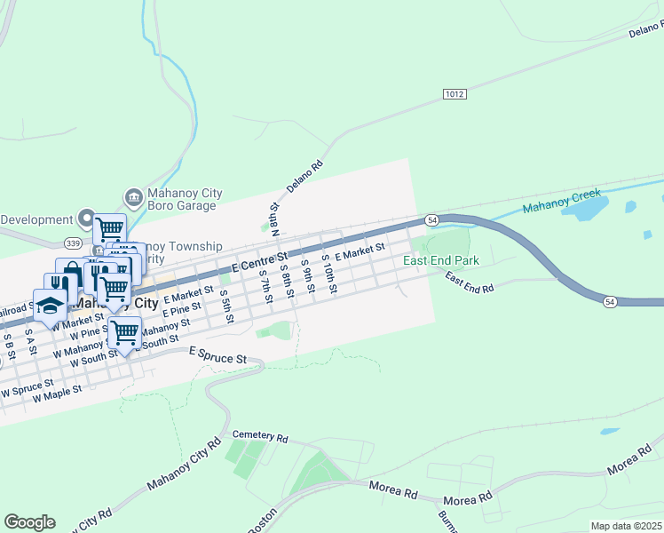 map of restaurants, bars, coffee shops, grocery stores, and more near 37 South 10th Street in Mahanoy City