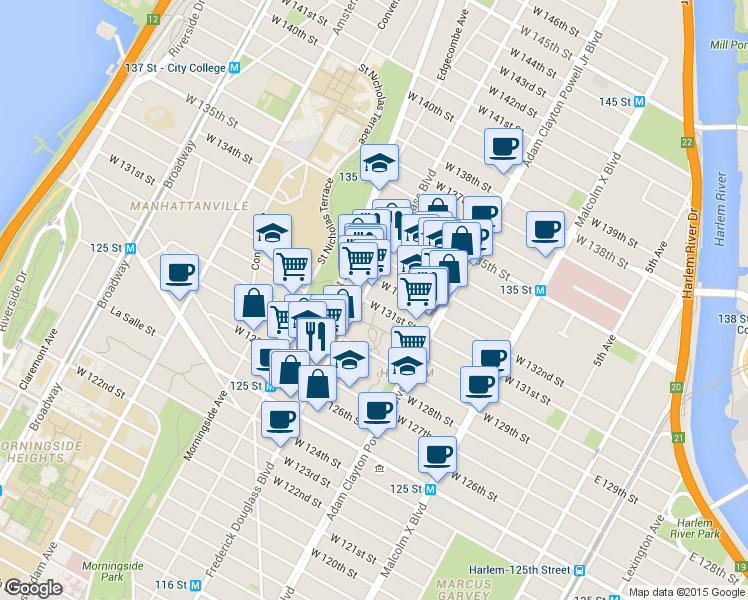 map of restaurants, bars, coffee shops, grocery stores, and more near in New York