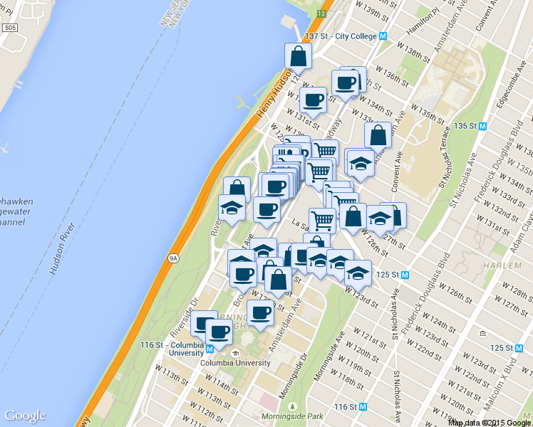 map of restaurants, bars, coffee shops, grocery stores, and more near in New York