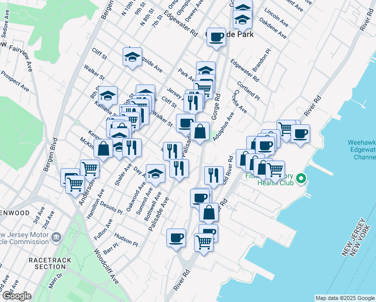 map of restaurants, bars, coffee shops, grocery stores, and more near 263 Palisade Avenue in Cliffside Park
