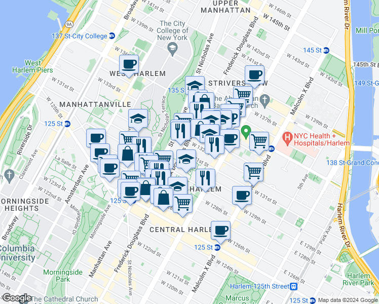 map of restaurants, bars, coffee shops, grocery stores, and more near in New York