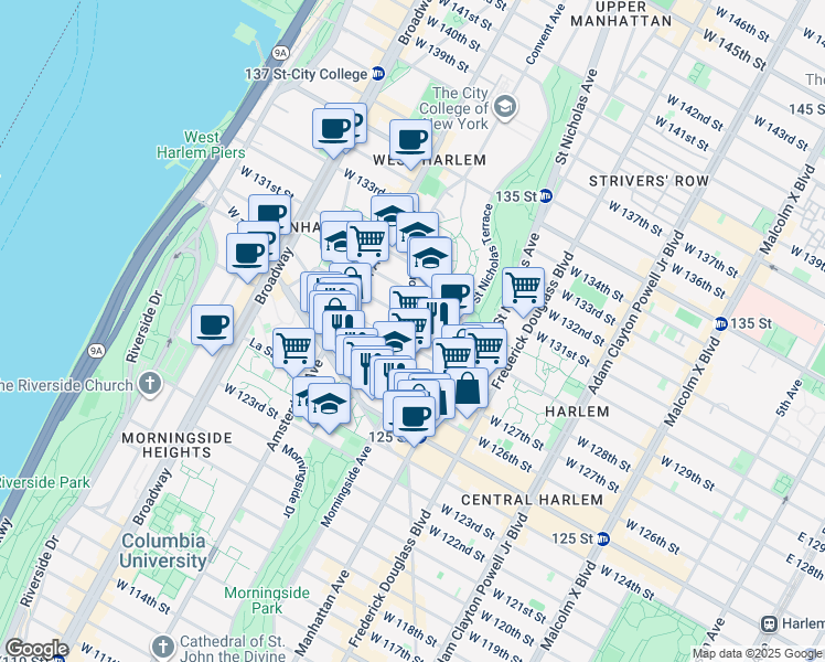 map of restaurants, bars, coffee shops, grocery stores, and more near in New York