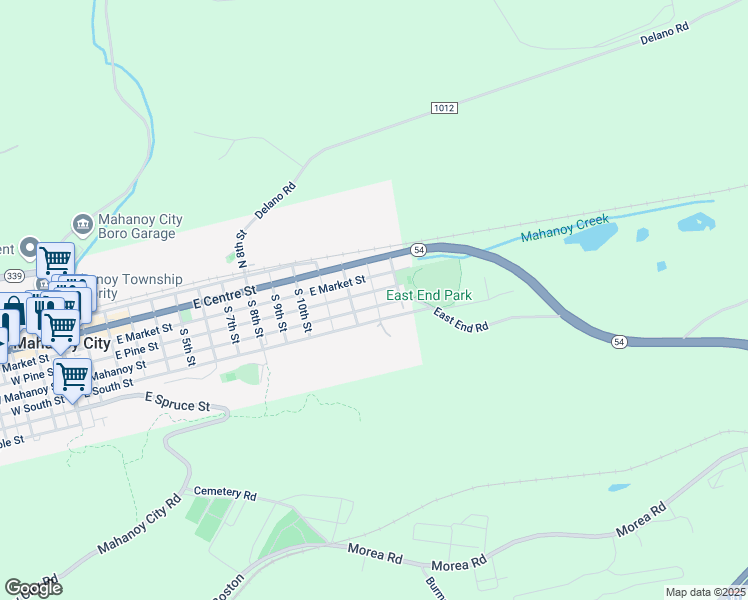 map of restaurants, bars, coffee shops, grocery stores, and more near 1239 East Mahanoy Street in Mahanoy City