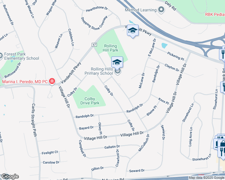 map of restaurants, bars, coffee shops, grocery stores, and more near 30 Colby Drive in Dix Hills
