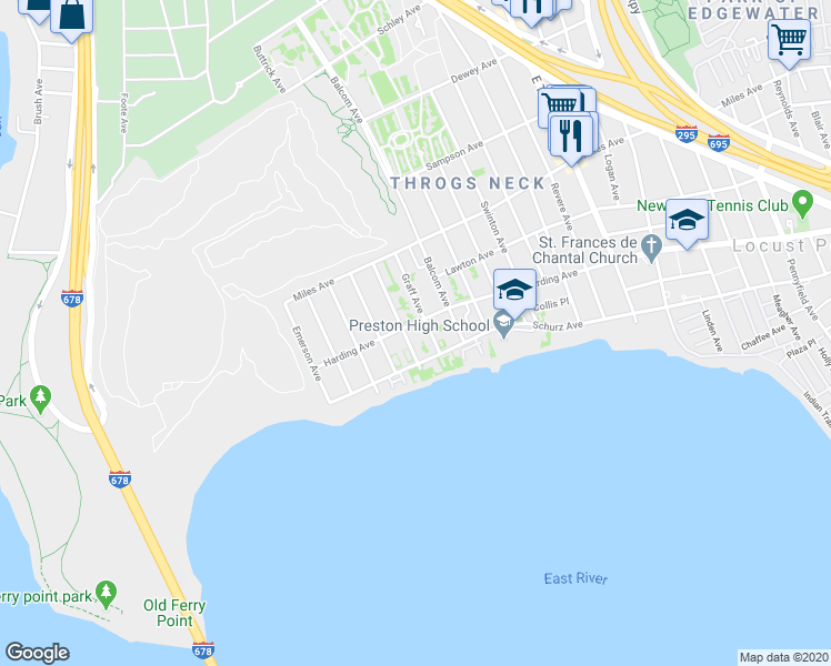 map of restaurants, bars, coffee shops, grocery stores, and more near 200 Davis Avenue in Bronx