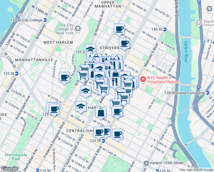 map of restaurants, bars, coffee shops, grocery stores, and more near in New York