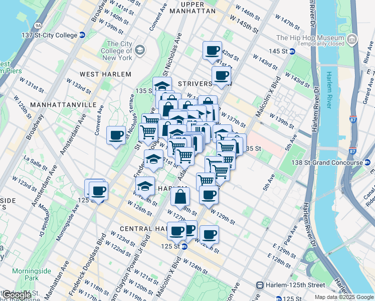 map of restaurants, bars, coffee shops, grocery stores, and more near in New York