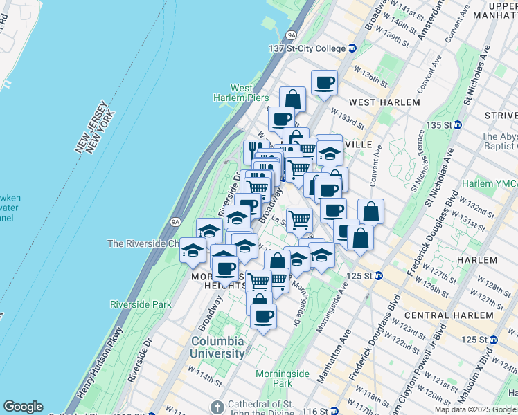 map of restaurants, bars, coffee shops, grocery stores, and more near in New York