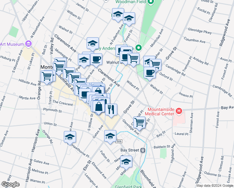 map of restaurants, bars, coffee shops, grocery stores, and more near 50 Greenwood Avenue in Montclair