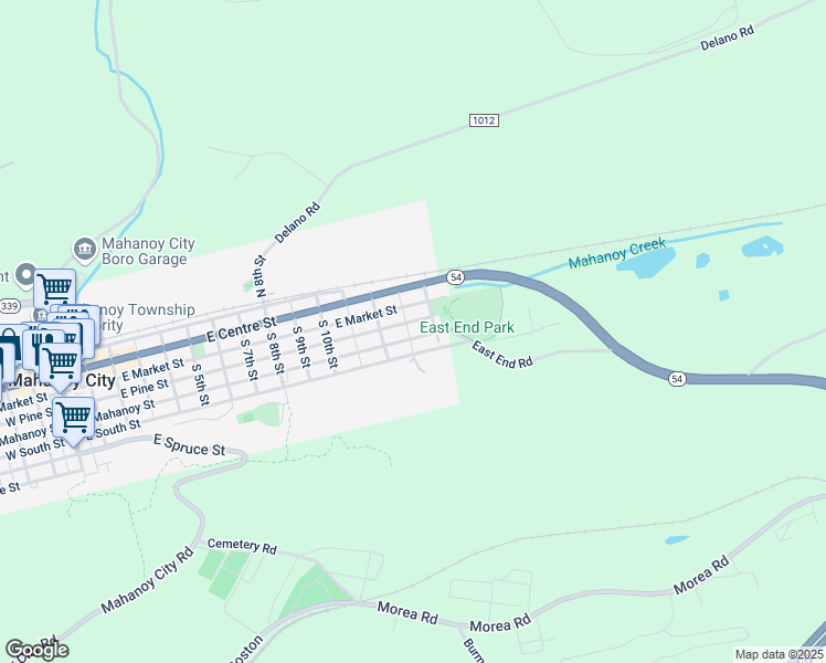 map of restaurants, bars, coffee shops, grocery stores, and more near 1307 East Mahanoy Street in Mahanoy City