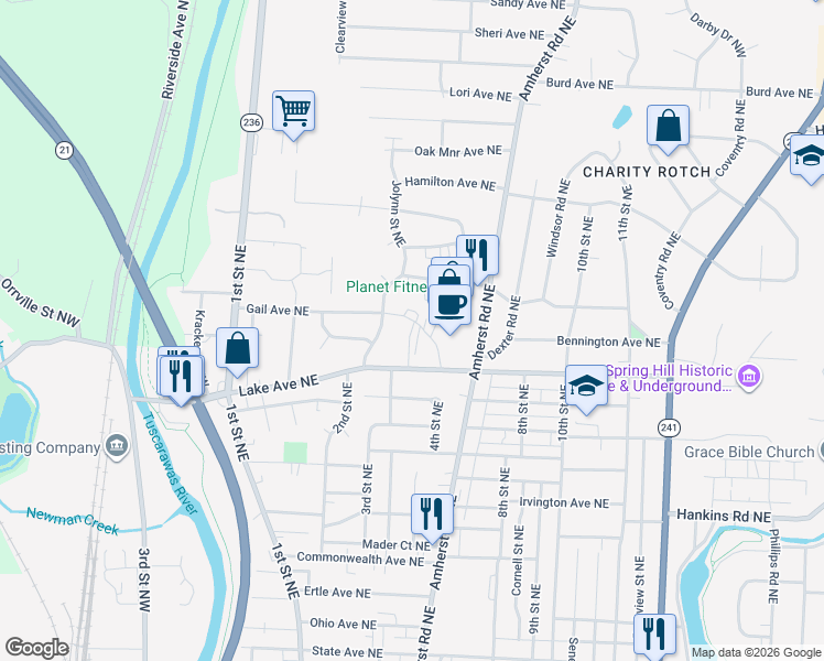 map of restaurants, bars, coffee shops, grocery stores, and more near 412 Lake Avenue Northeast in Massillon