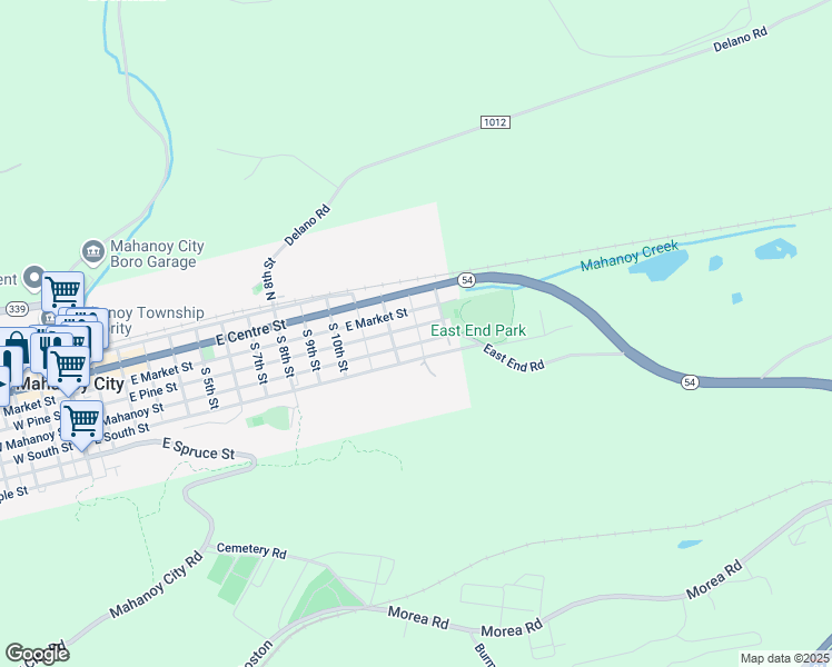 map of restaurants, bars, coffee shops, grocery stores, and more near 1237 East Mahanoy Street in Mahanoy City