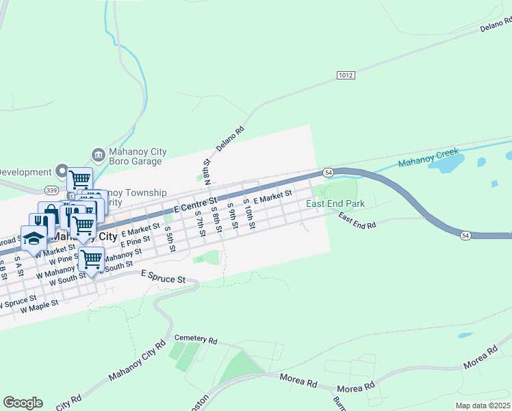 map of restaurants, bars, coffee shops, grocery stores, and more near 1019 East Pine Street in Mahanoy City