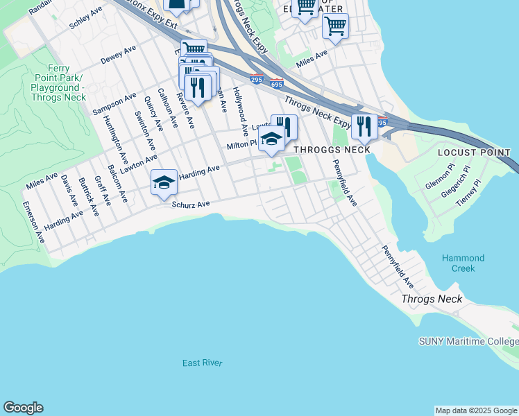 map of restaurants, bars, coffee shops, grocery stores, and more near 97 Hollywood Avenue in Bronx