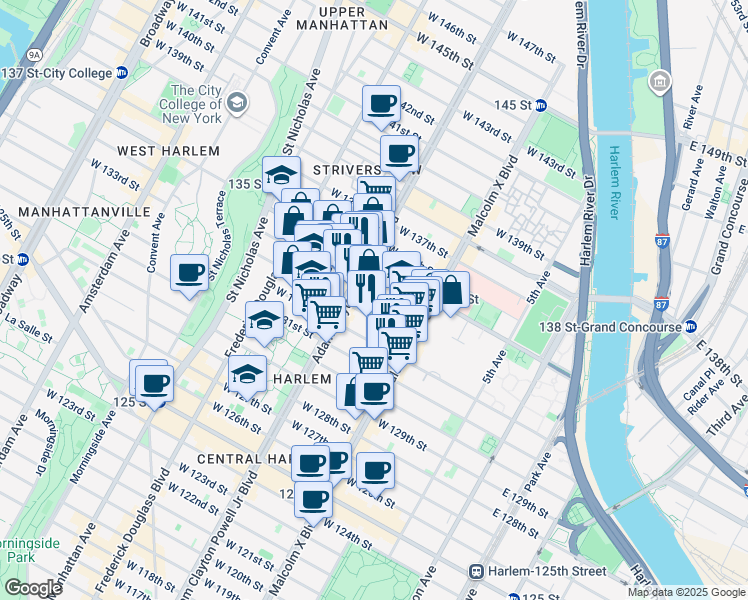 map of restaurants, bars, coffee shops, grocery stores, and more near in New York