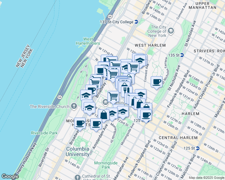 map of restaurants, bars, coffee shops, grocery stores, and more near 55 La Salle Street in New York
