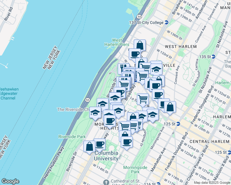 map of restaurants, bars, coffee shops, grocery stores, and more near in New York