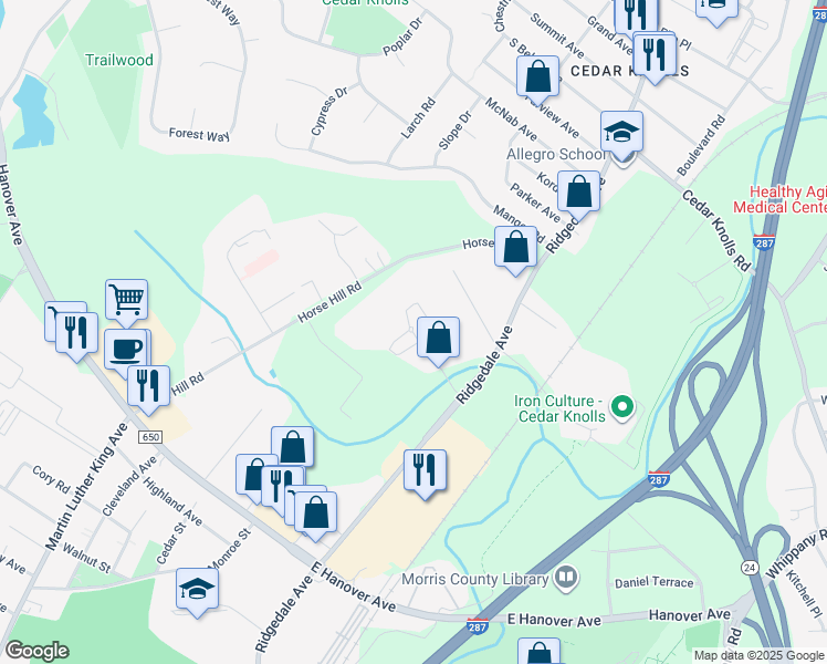 map of restaurants, bars, coffee shops, grocery stores, and more near 264 Vista Drive in Hanover
