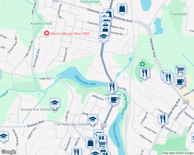 map of restaurants, bars, coffee shops, grocery stores, and more near 330 Speedwell Avenue in Morristown