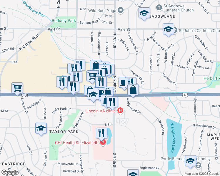 map of restaurants, bars, coffee shops, grocery stores, and more near 6940 O Street in Lincoln